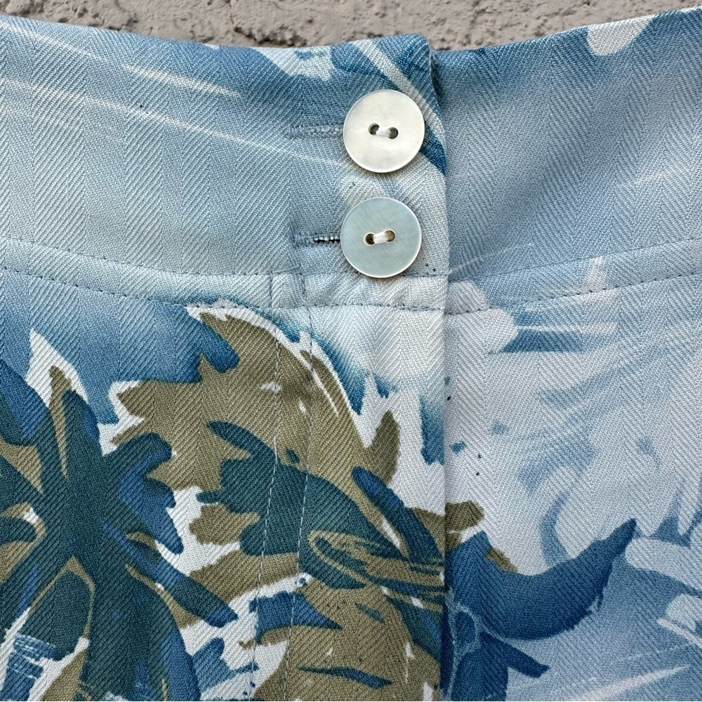 Kate Hill 100% Silk Cropped Tropical Palm Trees Blue Flowy Summer Pants, XL - Picture 6 of 10
